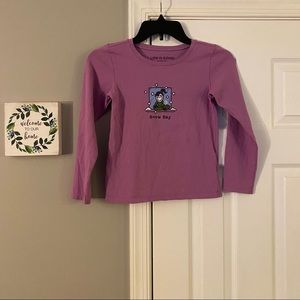 Life Is Good Girls Snow Day Long Sleeve Shirt Size Medium 7/8 Purple Graphic Tee